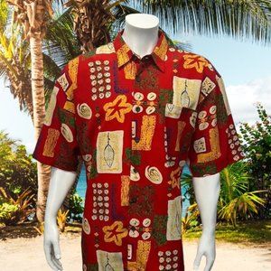 Trust Couture Collection Red Multi Color Hawaiian Luau Short Sleeve Shirt 2XL